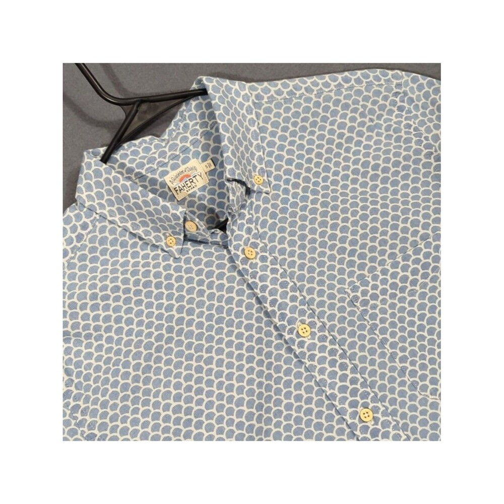 Faherty Shirt Men S Blue Fishscale Redux Short Sleeve Breeze